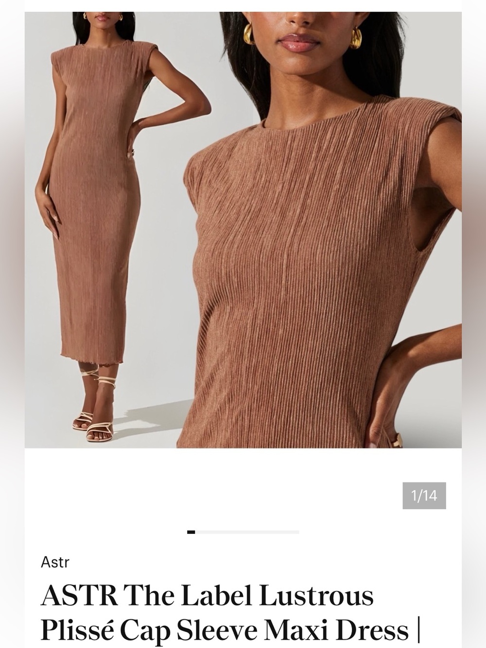 NORDSTROM- ASTR The Label Lustrous Plissé Cap Sleeve Maxi Dress - Brown